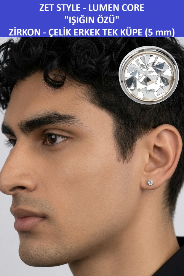 Zet Style Lumen Core - the Essence of Light - Shiny Zircon Stone Stainless Steel Single Men's Earring