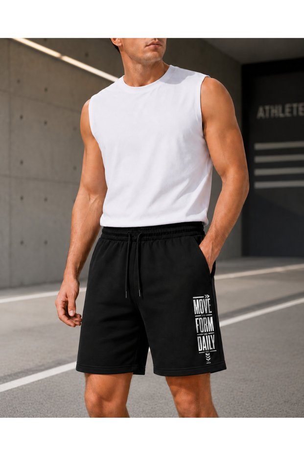 Move from Daily Men's Printed Sports Shorts with Side Pockets, Lace-Up Elastic Waist, Comfortable Fit, Casual Shorts/Bermuda