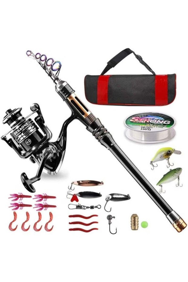 Fishing Rod Kit – 2.1M Carbon Fiber Telescopic Fishing Pole with Spinning Reel Combo, Fishing Line, Lure, Hooks & Carry Bag | Portable Fishing Gear Set for Beginners | Fishing Accessories Kit