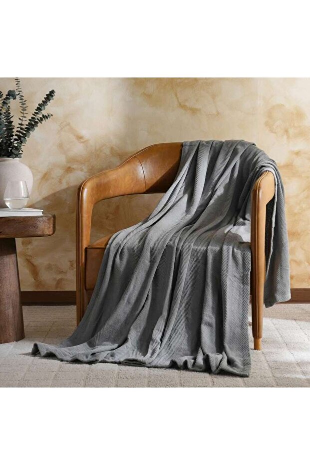 Nova Herringbone Cotton Blanket-150x200- Grey