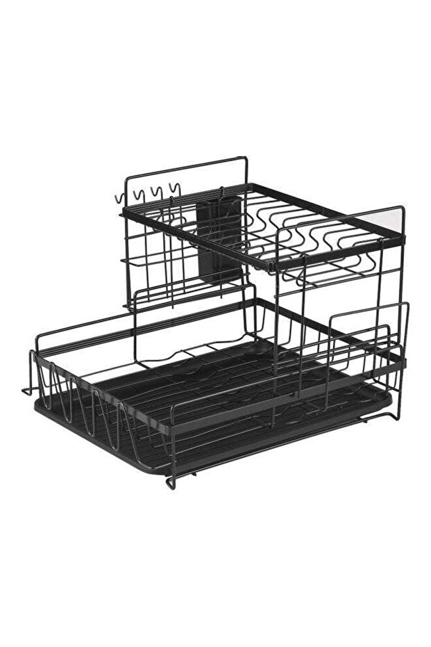 Carbon Steel Dish Rack Large Capacity Storage Rack for Dishes Multifunctional Kitchen Rack Kitchen Sink Drying Shelf Bowl Holder Tool Holder Storage Box with Chopsticks Holder Black Black 45*2