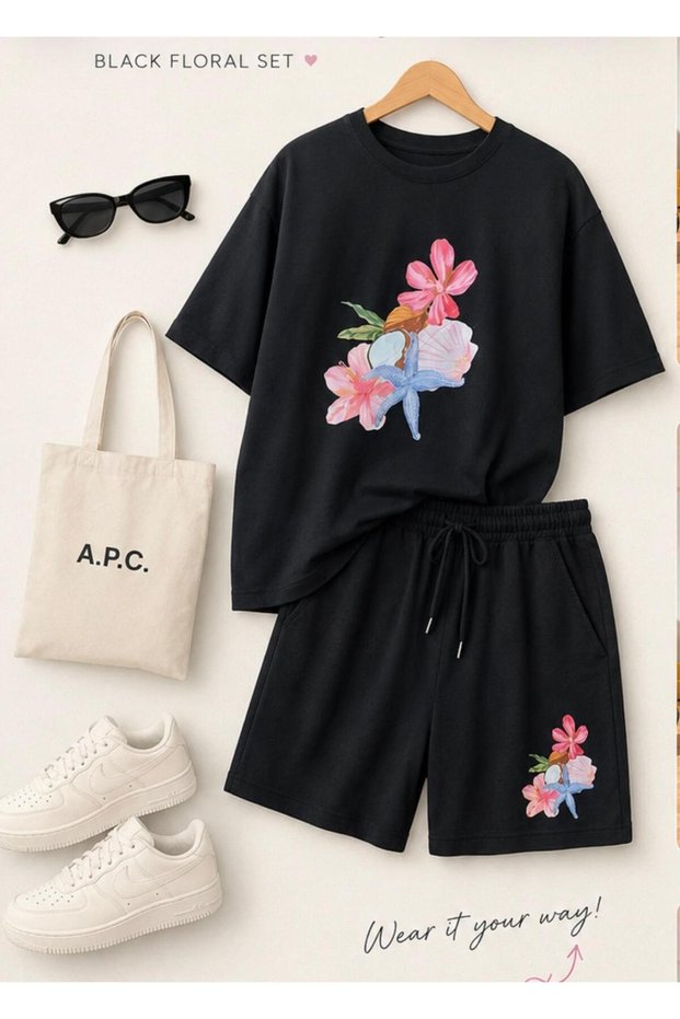 Women's Cotton Printed Sort T-Shirt Set
