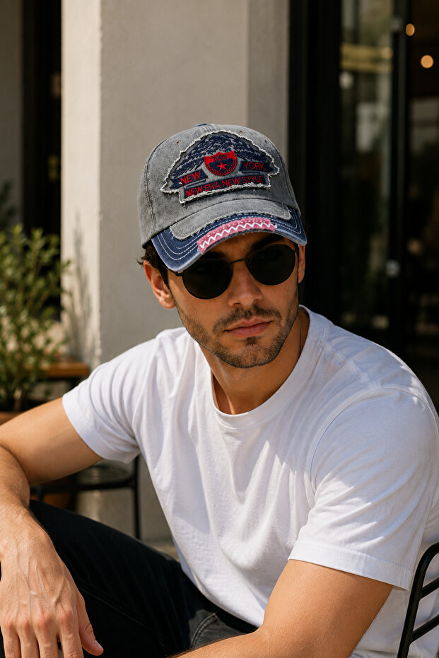 Men's Vintage Gray Baseball Cap Adjustable Distressed Cotton Cap