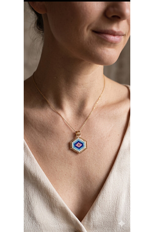 Handmade Miyuki Evil Eye Bead Figured and Steel Chain Special Design Necklace