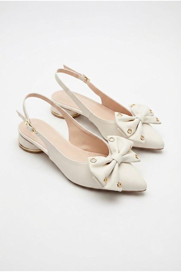 129-2307 Satin Sequin Bow Detailed 2.5 cm Heel Height Women's Shoes