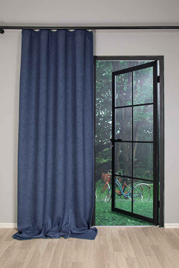 Osaka Navy Blue Custom Size Background Curtain 140X250 Without Pleats