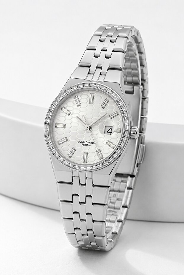 Silver Shk4006 with Calendar Display, Metal Cord, Women's Wristwatch
