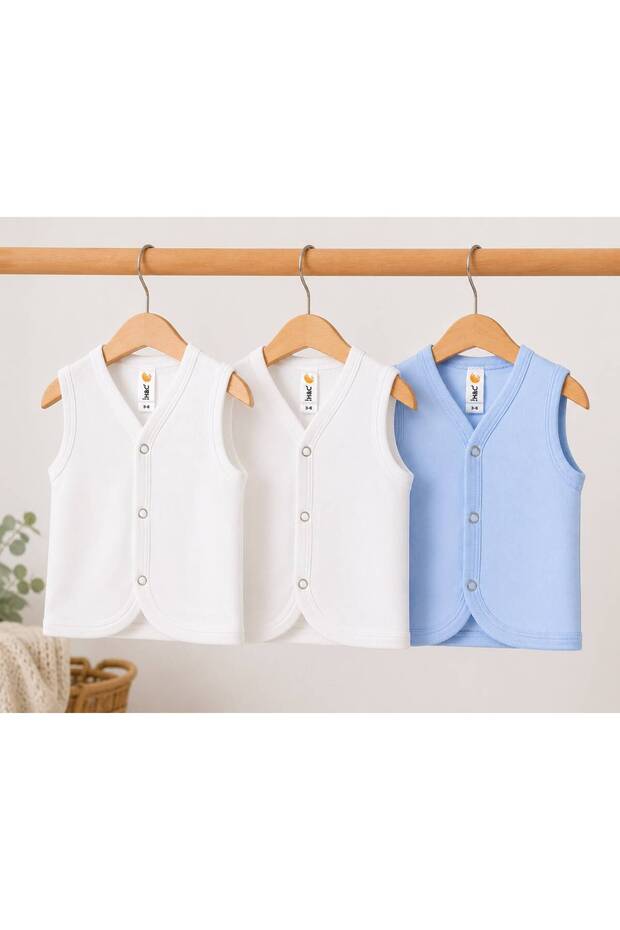 H&C Cotton 3-Piece Baby Vest with Snap Fasteners Sleeveless Inner Vest