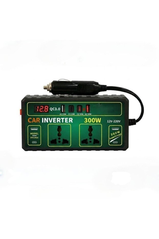 300W Car Power Inverter 12V DC to 220V AC with Dual AC Outlets, QC 3.0 USB & 30W USB-C PD Charger