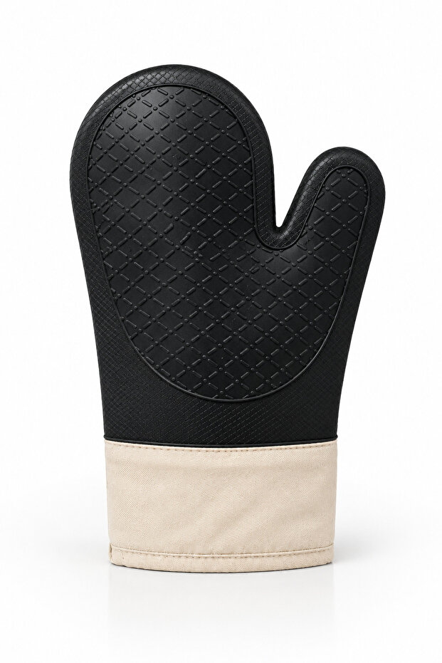 Black Silicone Oven Glove Single Piece | Heat Resistant Non-Slip Kitchen Gloves 28X18 cm