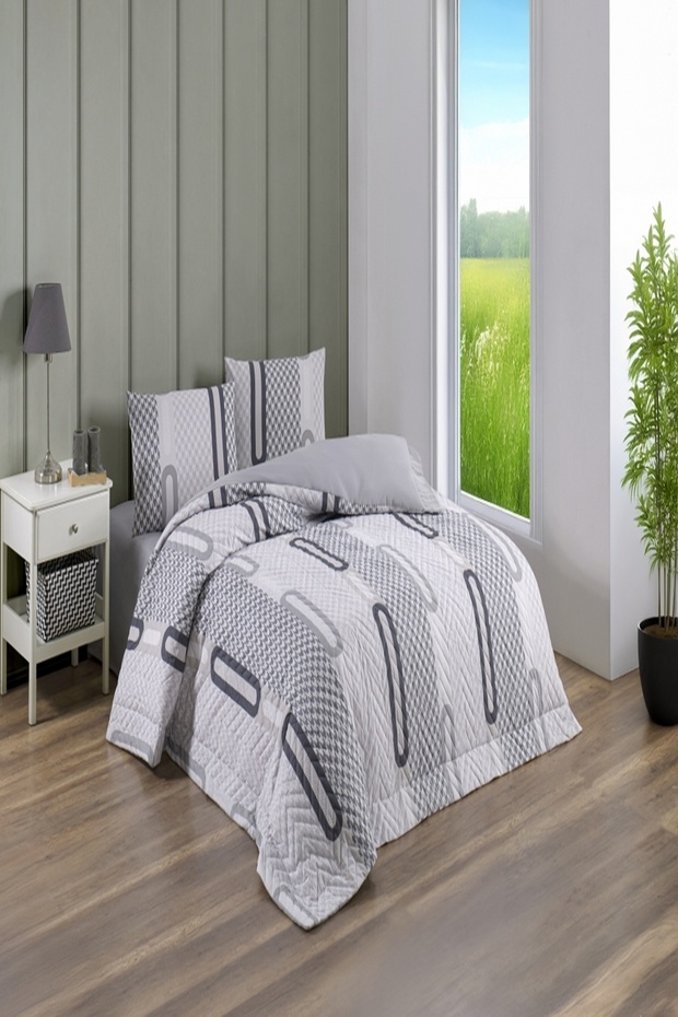 Ranforce Quilted Single Duvet Cover Set Four Seasons Ellipse Gray