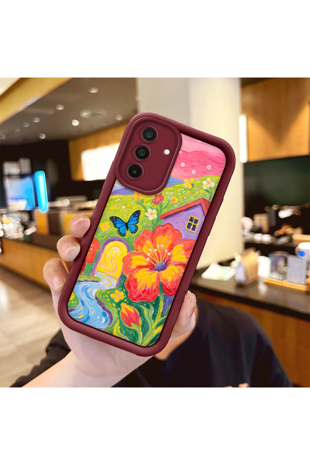 Samsung Galaxy A26 Compatible Case Camera Protector Claret Red Silicone Couple Phone Case Butterfly Pattern