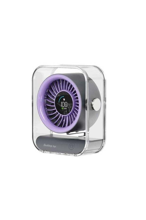 Grabix - LED Digital Display Mini Desktop Fan – Big Wind, Ultra-Quiet USB Rechargeable Air Circulator