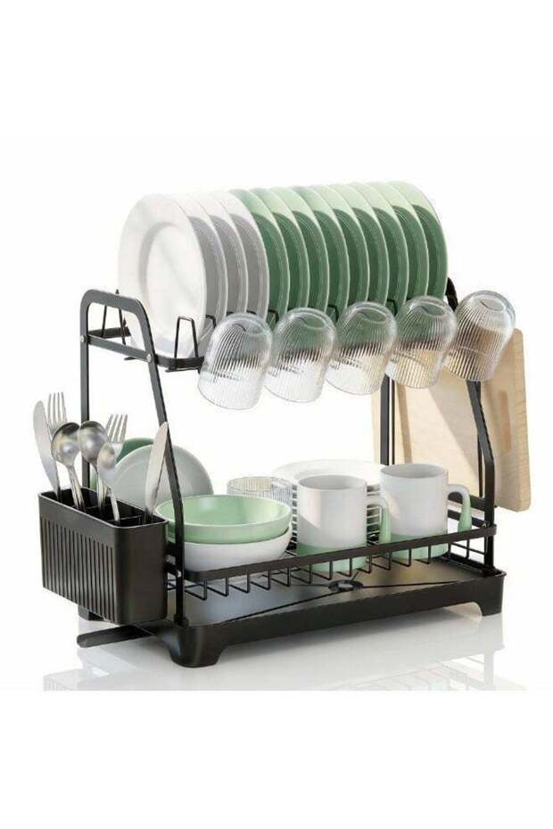 2-Tier Dish Drying Rack with No Water Buildup Drainboard, Keeps Counter Dry, Large Capacity Rustproof Dish Drainer for Kitchen Countertop with Utensil Holder