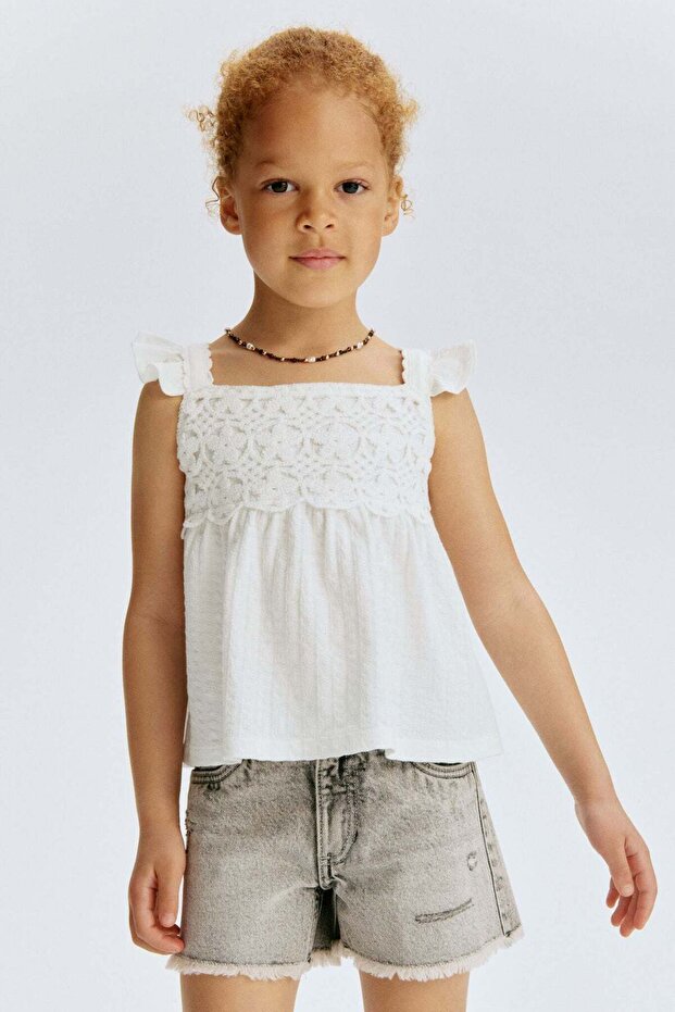 Frill-trimmed cotton top