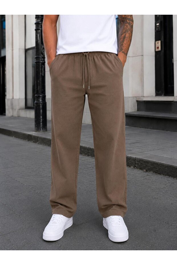 Men's Soft Textured Relaxed Fit Baggy Linen Trousers Premium Quality