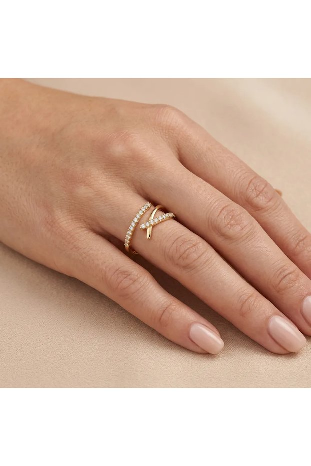 Gold Color Cross Model Zircon Stone Adjustable Ring