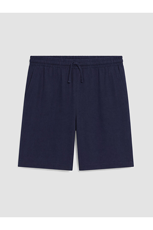 Navy Blue Plus Size Linen Blend Women's Trousers