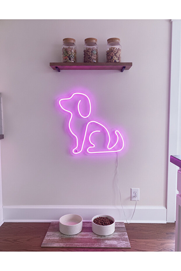Köpek Figürlü LED Neon Duvar Tablosu | Mor Aydınlatmalı Modern Dekor | Çocuk Odası - 5