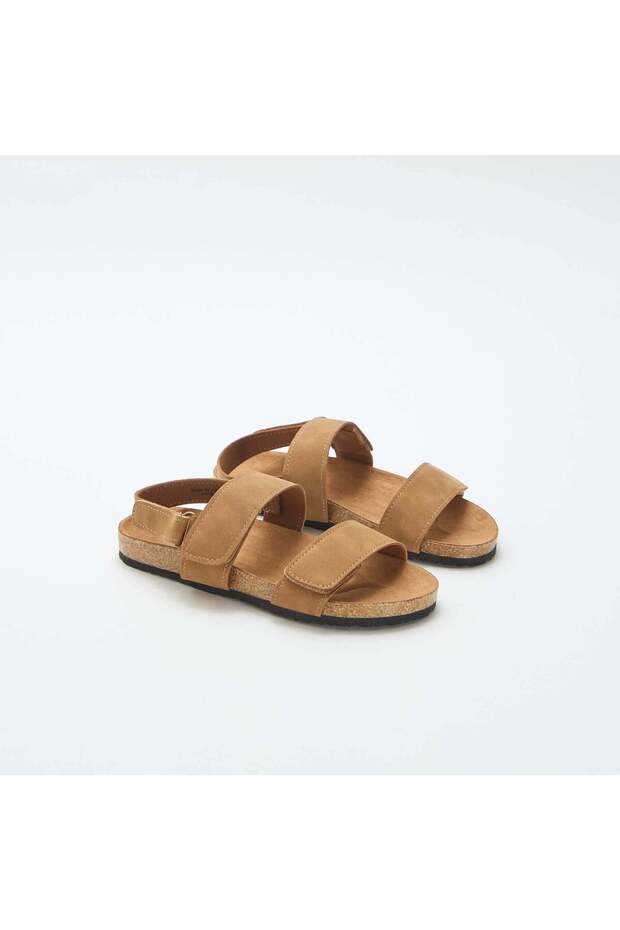 Double-strap sandals with hook-and-loop fastening BROWN
