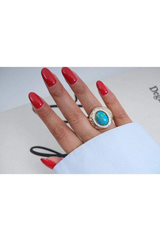 Yzk642 Turquoise Stone Vintage Adjustable Ring Gold