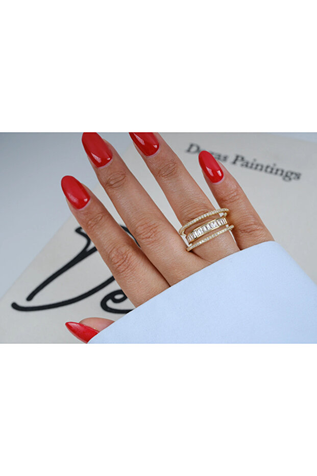 Yzk615 Striped Baguette Stone Gold Adjustable Ring