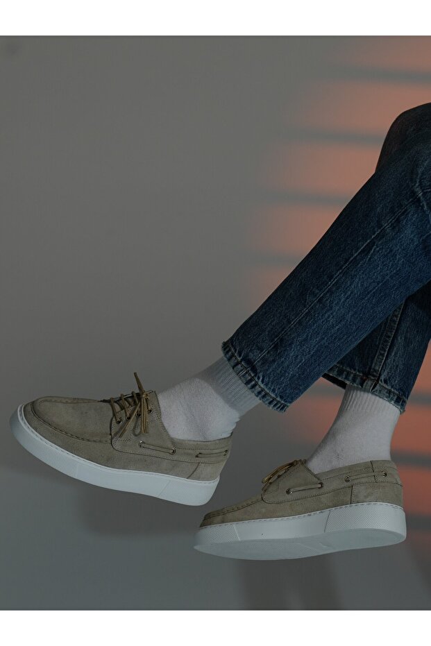 Adel Model Genuine Leather Handmade Beige Suede Casual Shoes