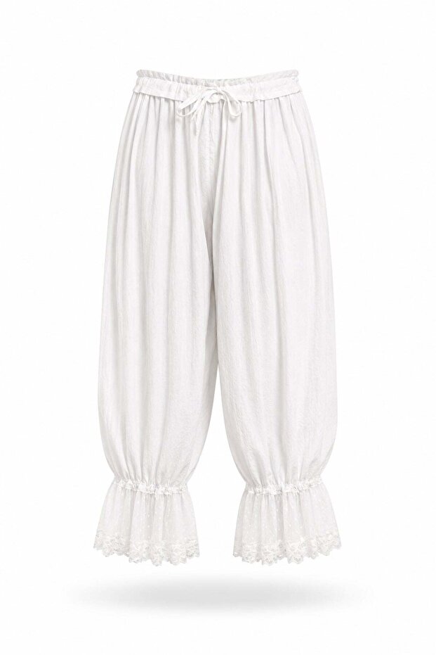 White Shalwar Trousers with Lace Detail on the Cuffs 0202