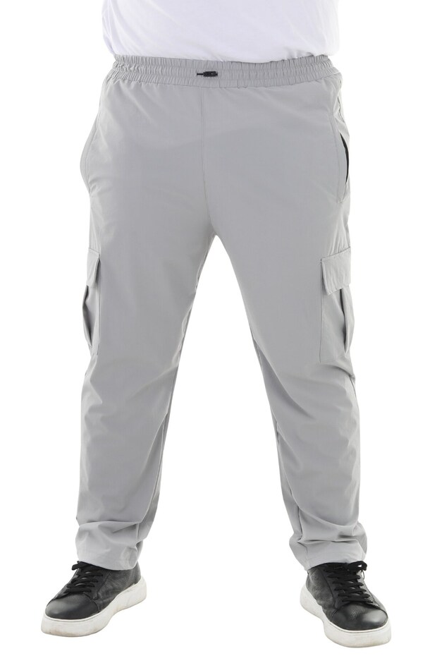 Men's Large Size Cargo Pocket Lycra Parachute Fabric Pants/Sweatpants Gray