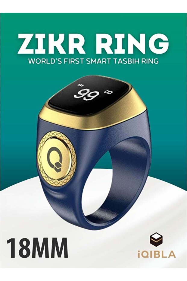 Smart Zikr Ring | Lite | 18 MM Prayer Counter & Timing Reminder | Waterproof Wearable Technology | OLED Display for Muslim Prayer | Nova Blue