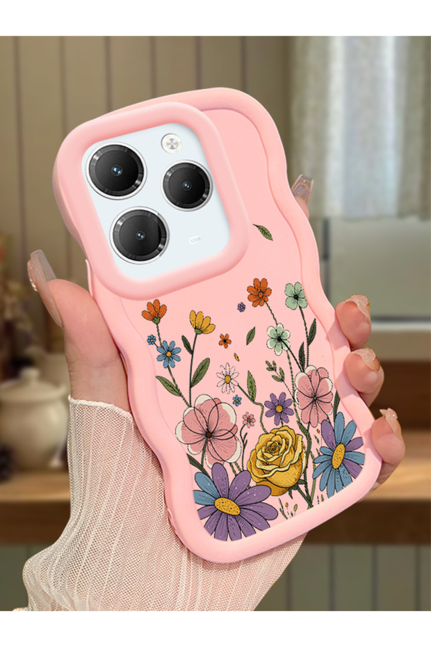 Infinix Hot 40 Pro Compatible Case Camera Protective Pink Silicone Couple Phone Case Floral Pattern