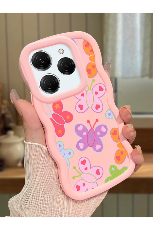 Tecno Spark 20 Pro Compatible Case Camera Protector Pink Silicone Couple Phone Case Butterfly Pattern