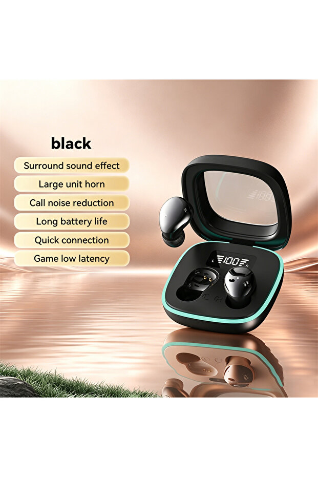 B51 Black Electroplated TWS In-Ear Wireless Earphone Long Battery Life Digital Display 2-In-1 Dual H