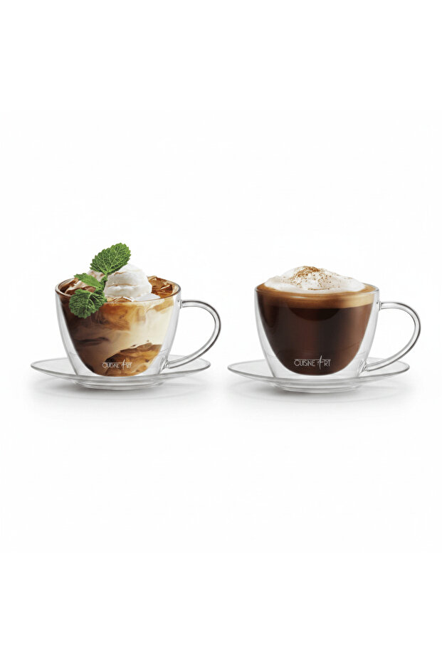 Double Wall Glass Cup & Saucer Set – 180 ml | Pack of 2