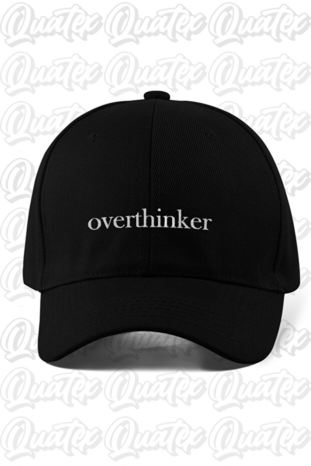 قبعة مطرزة من Overthinker - لون أسود 100% قطن جبردين، قبعة موديل للجنسين