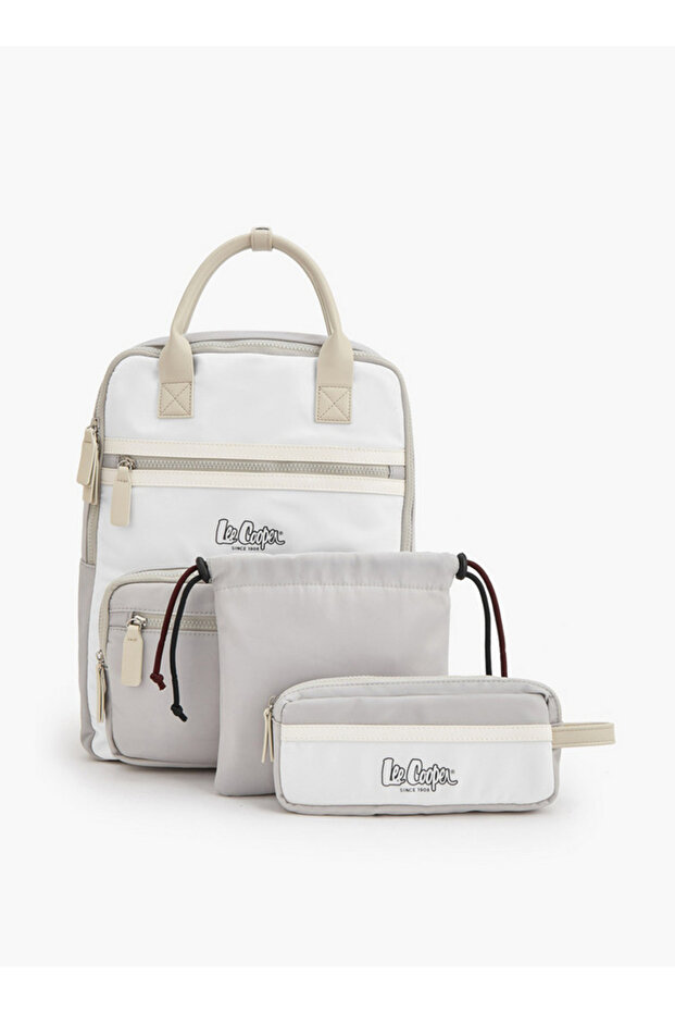 Colourblock Backpack with Pencil Pouch