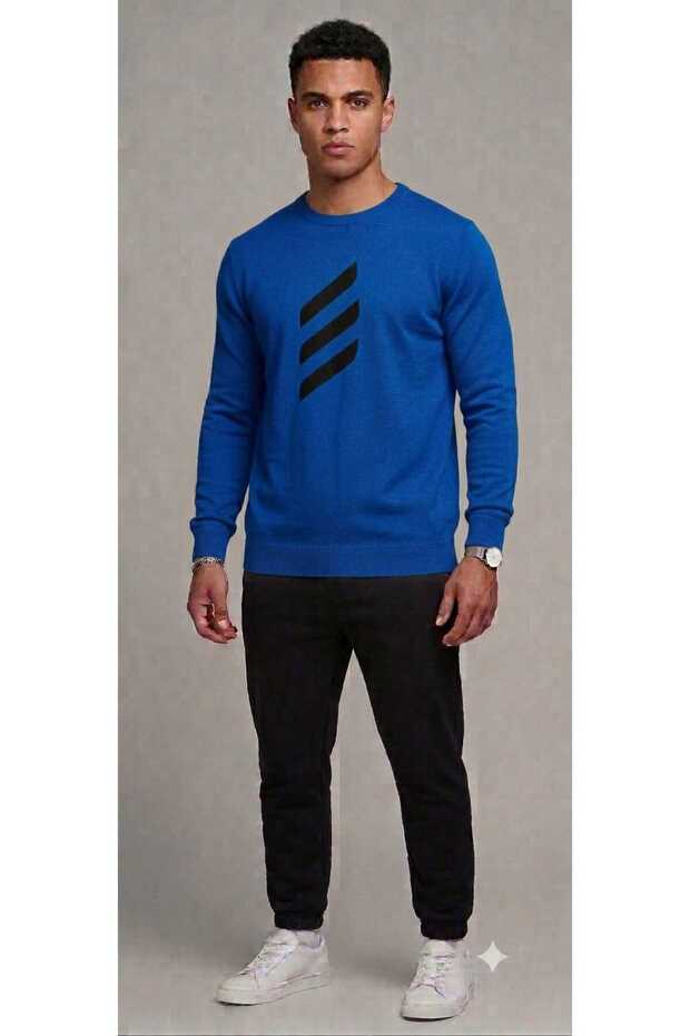 Unisex Premium Three-Line Printed Crew Neck Tracksuit Set