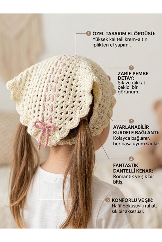 Hand Knitted Cream Pink Detailed 1St Class Knitwear