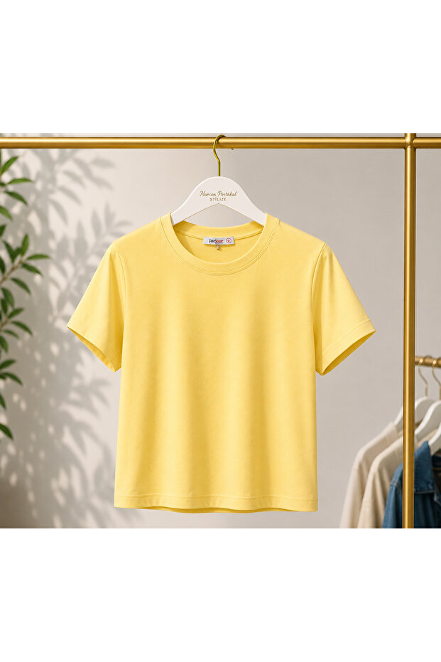 Modal Crew Neck Short Sleeve Belted T-Shirt – Yellow