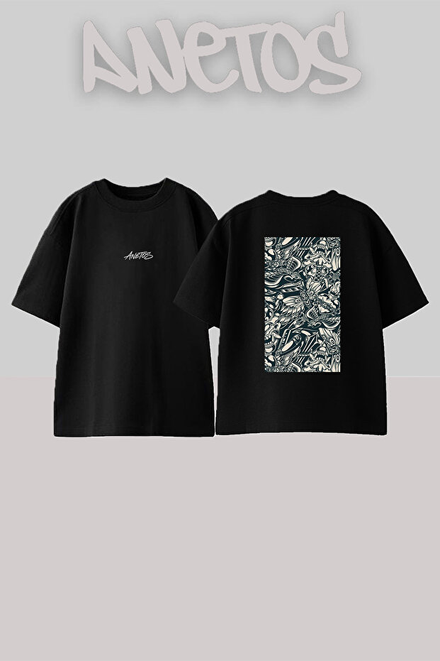 Tattoo Flash Design Back Printed Cotton Black Oversize T-Shirt