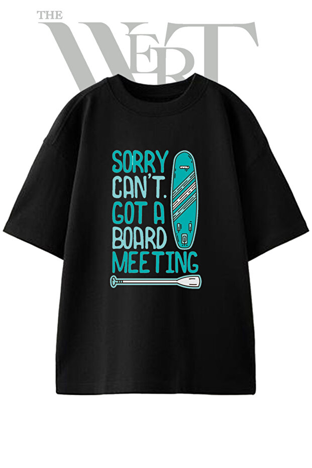 Paddleboard Kurek Design Printed Unisex Black Oversize T-Shirt