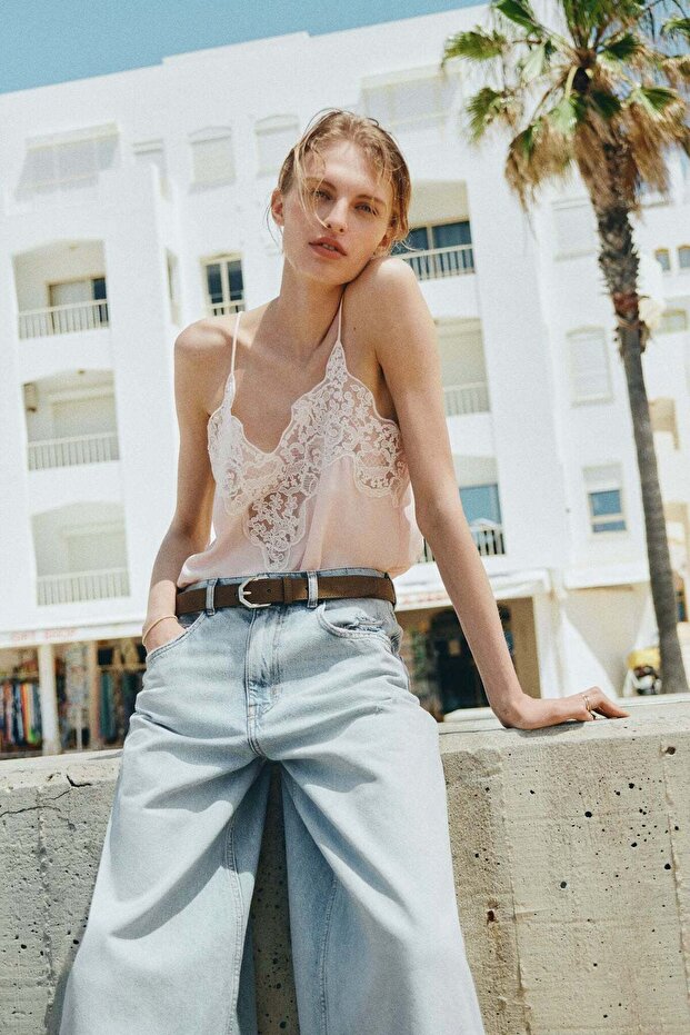 Lace-trimmed strappy top