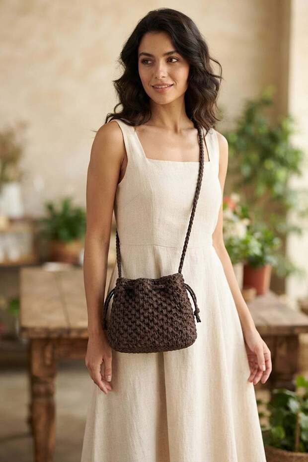 Elit Btn03 Women's Knitted Shoulder Bag Brown