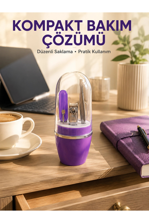 Purple Nail Care Set Tweezers Scissors File and Nail Clippers