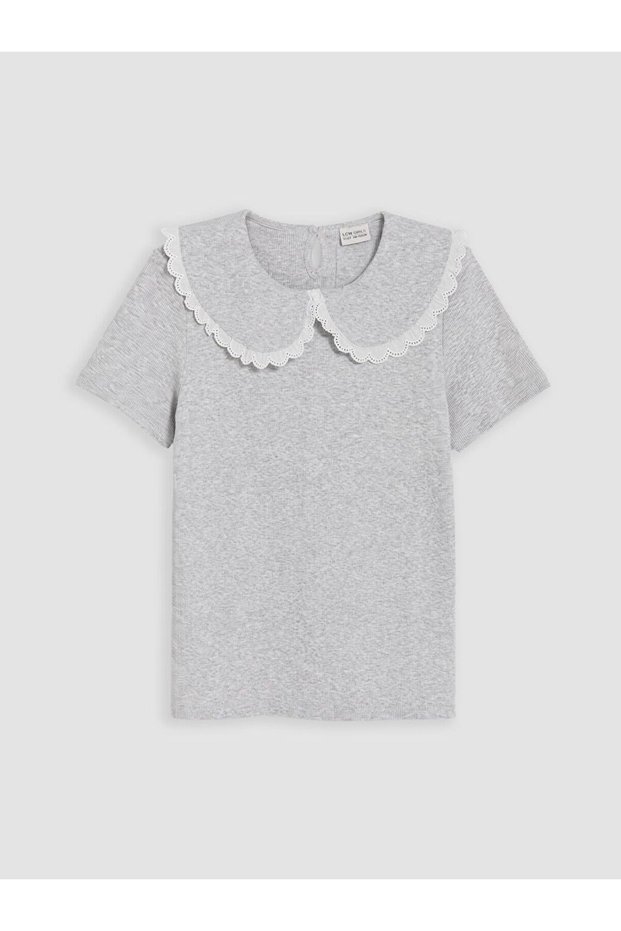 Lcw Kids Gray Baby Collar Girl's T-Shirt