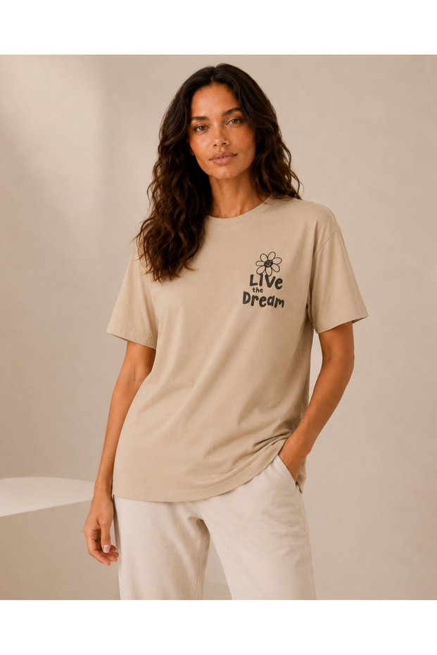 Bloom Çiçek Baskılı Basic T-Shirt