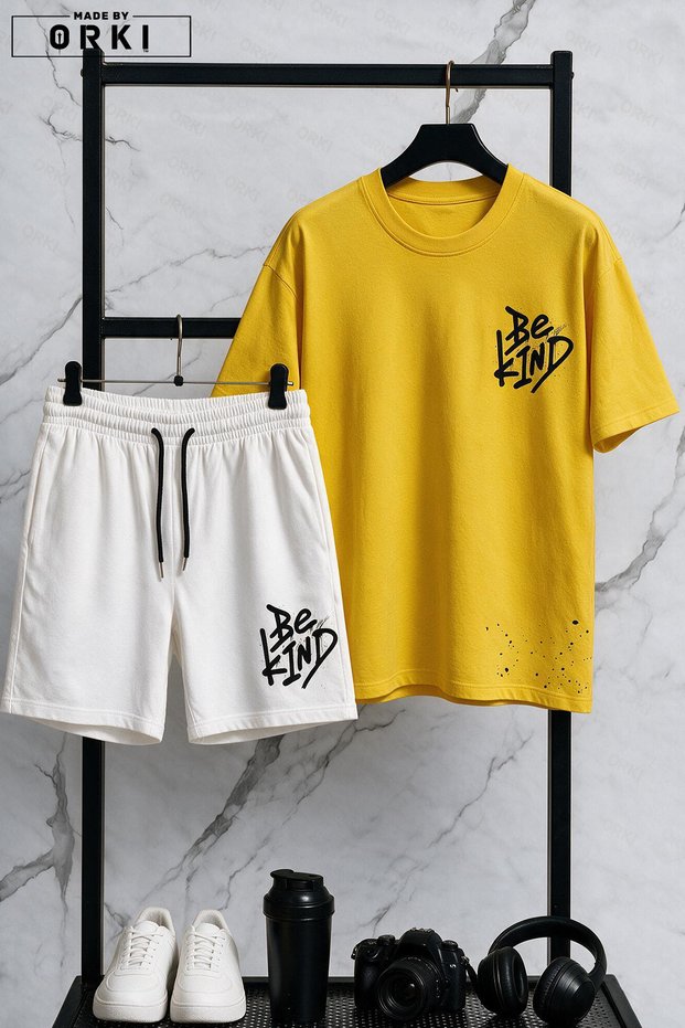 Be Kind Printed Plus Size Unisex T-Shirt & White Shorts Set