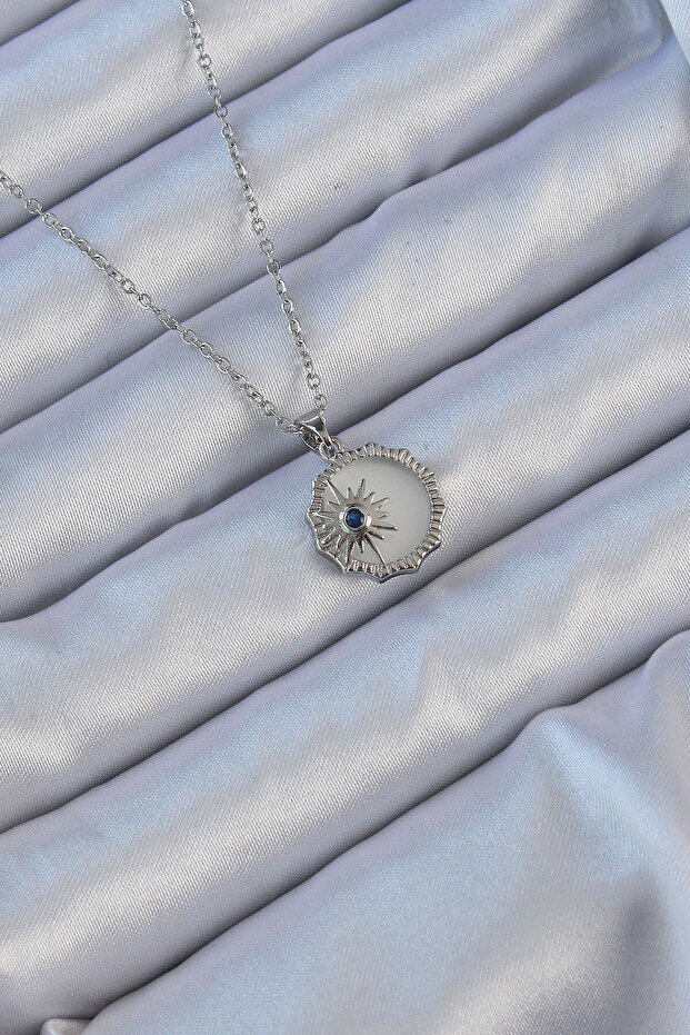 316L Steel Silver Color Zircon Stone Enameled Polar Star Necklace