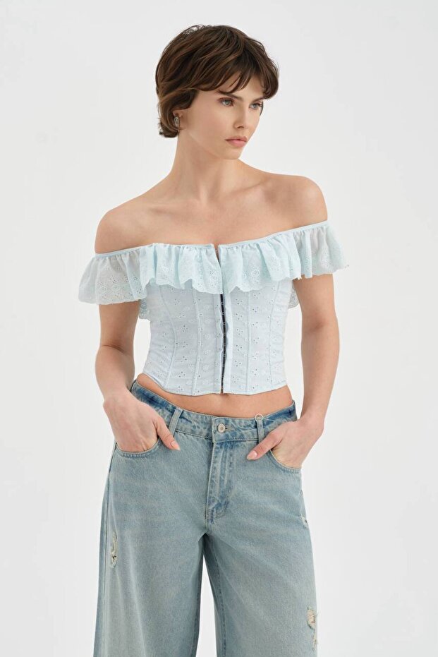 Women's Off-The-Shoulder Scallop Embroidered Fabric Detailed Design Corset
