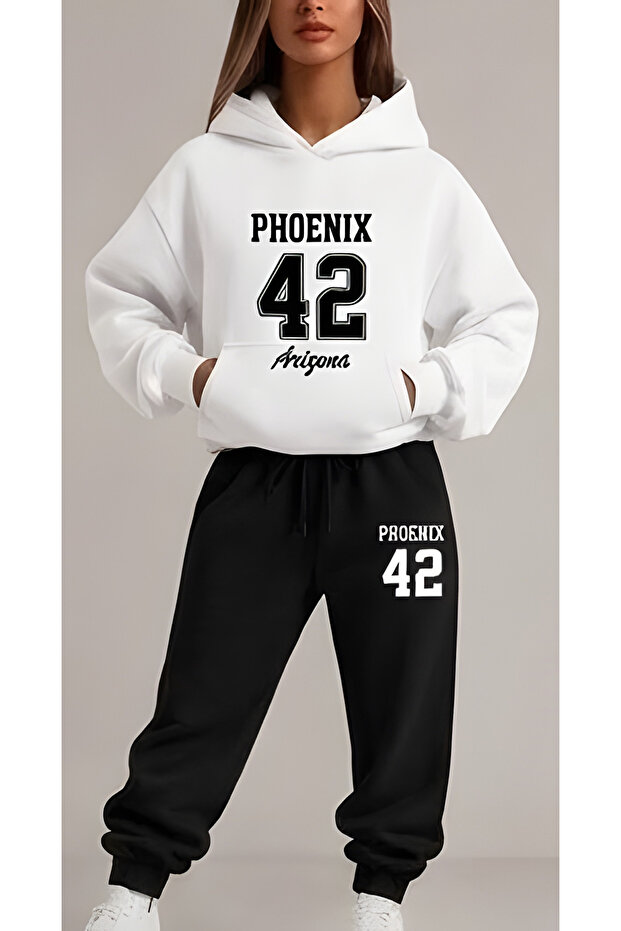 Oversized Hooded Sweatshirt Set - Face and All-Over Surface Print, Comfortable Lace-Up Hoodie
